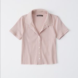 Abercrombie Pink Ribbed Polo Button-Up Top